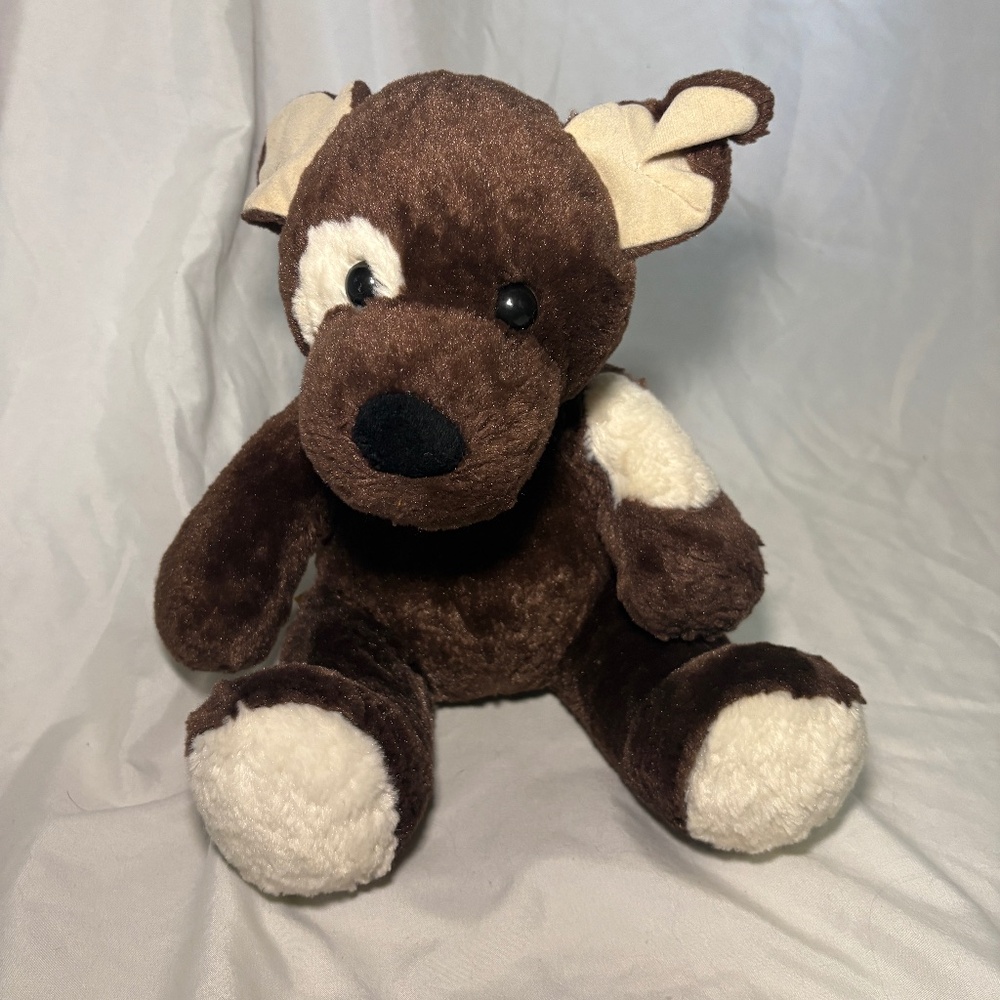 Build A Bear Workshop BBW Fudge Pup Dog Plush 14” Retired Spot on Eye Brown/Whit